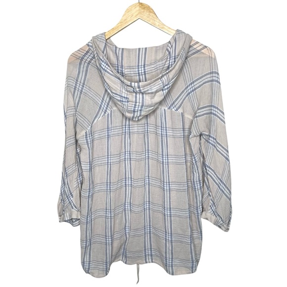 Free People Plaid Gauzy Pullover Hoodie Shirt Tan Large - Picture 3 of 10